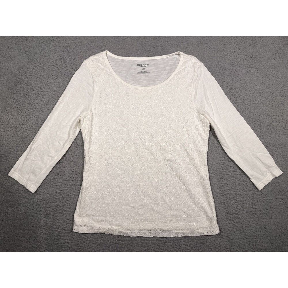 NWOT Old Navy Womens Long Sleeve Shirt Large L White/Cream Lace Front‎ Pullover